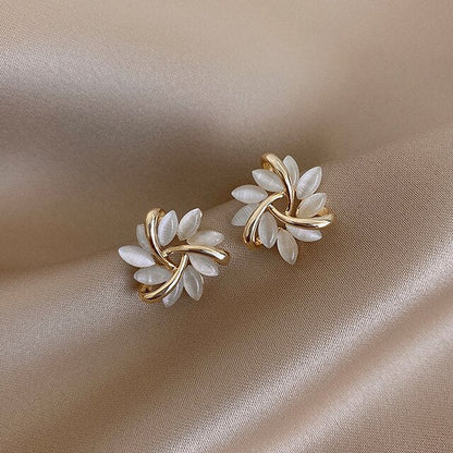 White Opal Earrings in Gold