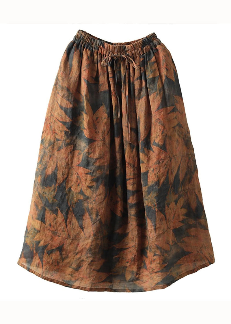 Orange Wrinkled Pockets Patchwork Linen Skirt Summer