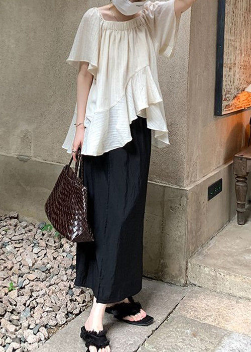 Loose Beige Asymmetrical Tops and Skirts Chiffon Sets 2 Pieces Summer