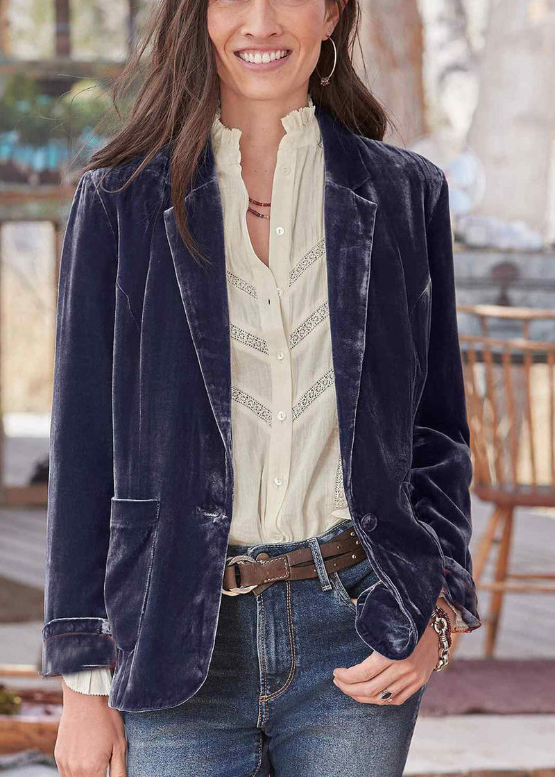Stylish Blackish Green Notched Pockets Velvet Suit Coat Fall