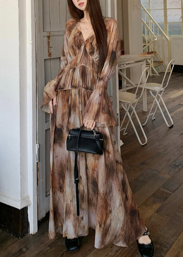 Tie Dye Long Dress and Spaghetti Strap Dress Two Pieces Set Spring