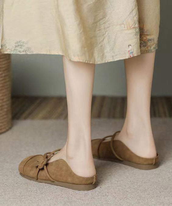 French Brown Flats Slide Sandals Hollow Out
