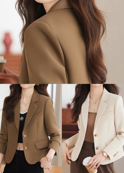 Brown Notched Cotton Short Coats Spring