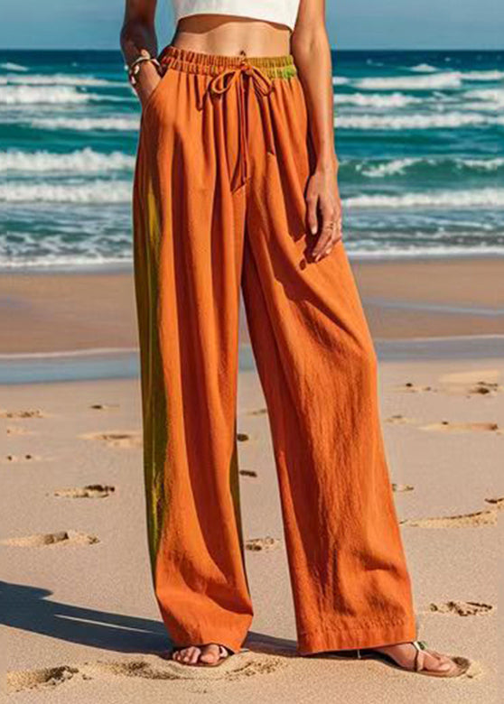 Orange Tie Dye Elastic Waist Straight Pants