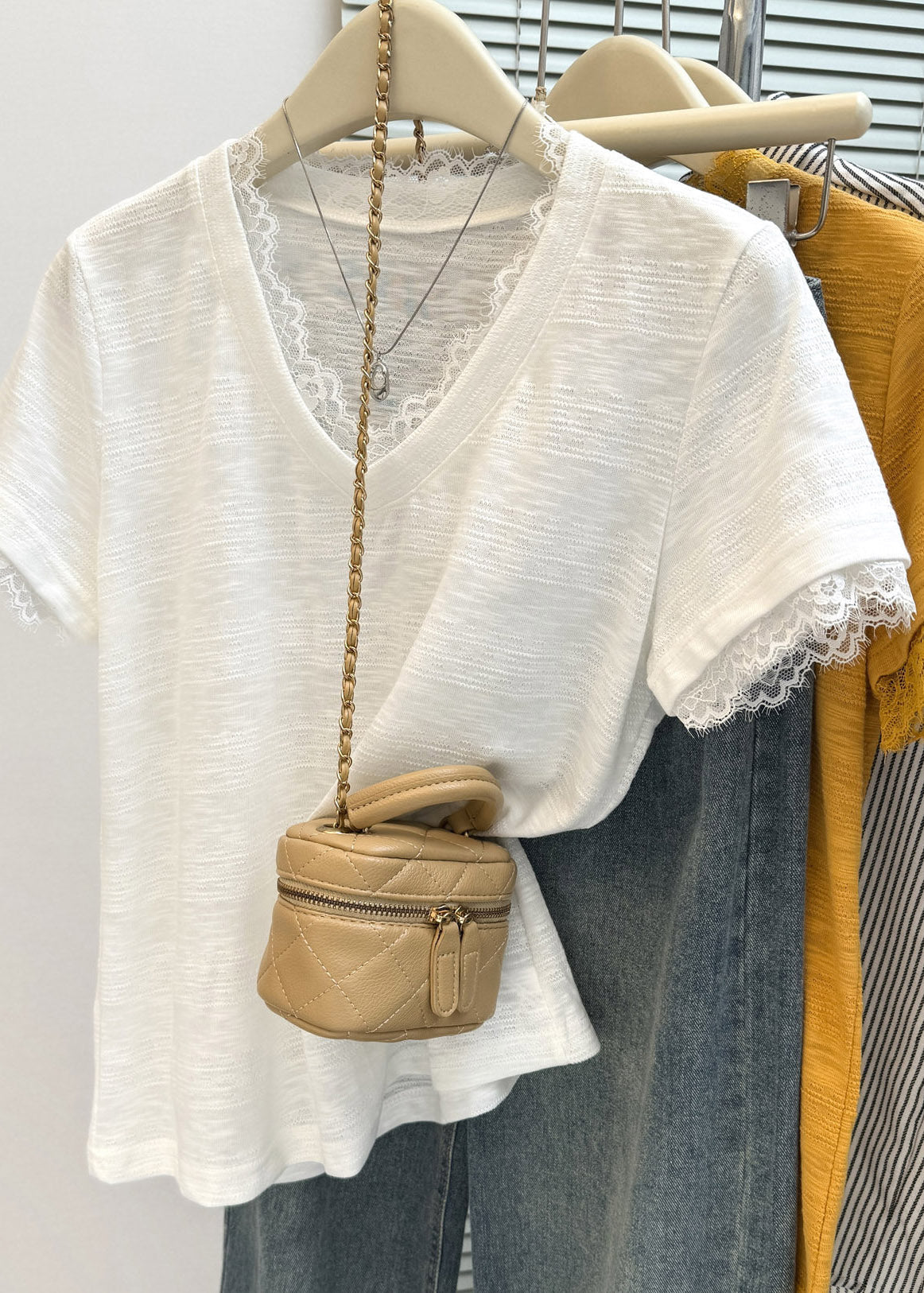 White V Neck Top Short Sleeve