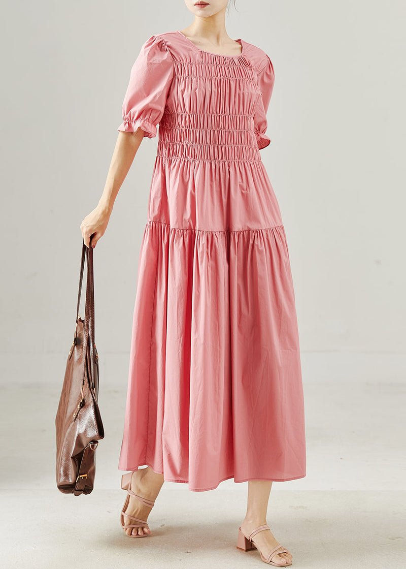 Pink Wrinkled Silm Fit Cotton Holiday Dress Summer