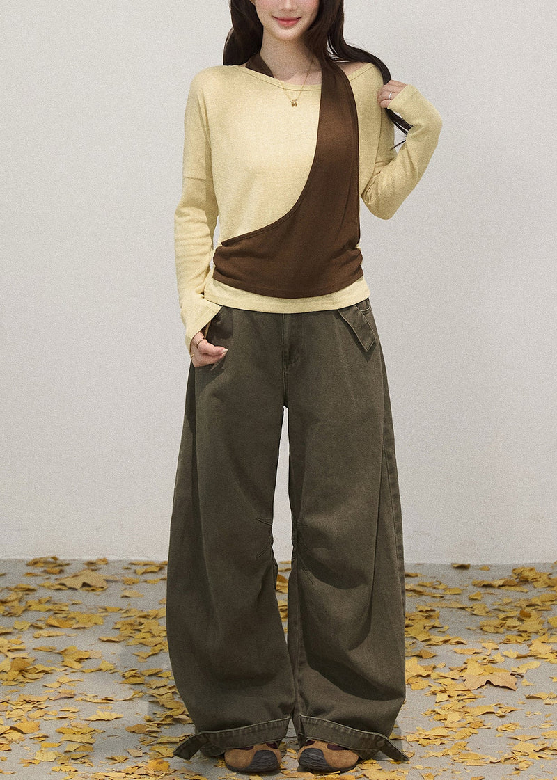 Yellow Asymmetrical Cotton One Shoulder Tops Fall