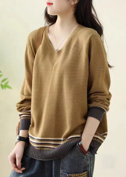 Khaki Oversized Striped Sweater Spring