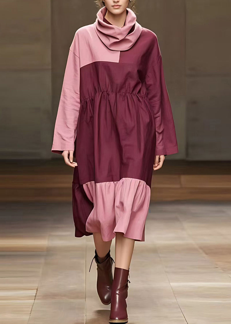 Pink Drawstring Tie Waist Maxi Dress Fall