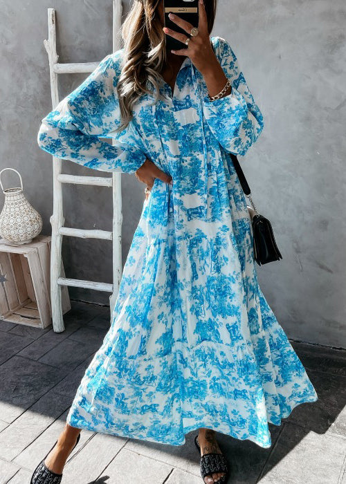 Green Print Exra Large Hem Cotton Holiday Dress Spring