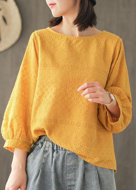 Purple Embroidered Lantern Sleeve Asymmetrical Design Cotton Blouse Top Summer