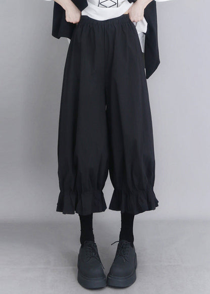 Modern Black Oversized Cotton Lantern Pants Summer