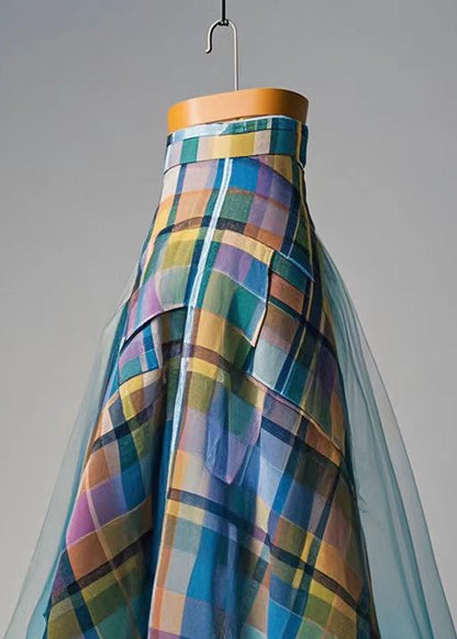 Colorblock Plaid Exra Large Hem Tulle Skirts Fall