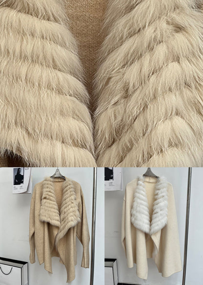 Italian Khaki Peter Pan Collar Fox Collar Patchwork Woolen Cardigan Fall