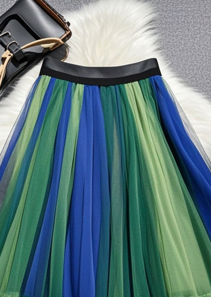 Multicolor Exra Large Hem Tulle Pleated Skirt Fall