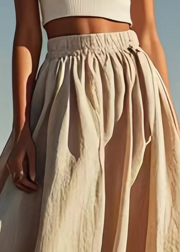 Loose Apricot Elastic Waist Cotton Skirt Summer