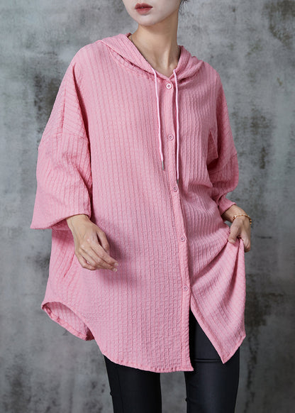 Pink Oversized Striped Cotton Blouses Summer