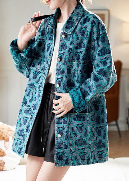 Blue Peter Pan Collar Embroidered Button Shirt Fall