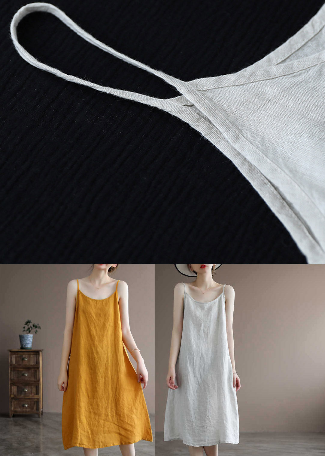 Brief Yellow Slash Neck Spaghetti Strap Dress Sleeveless