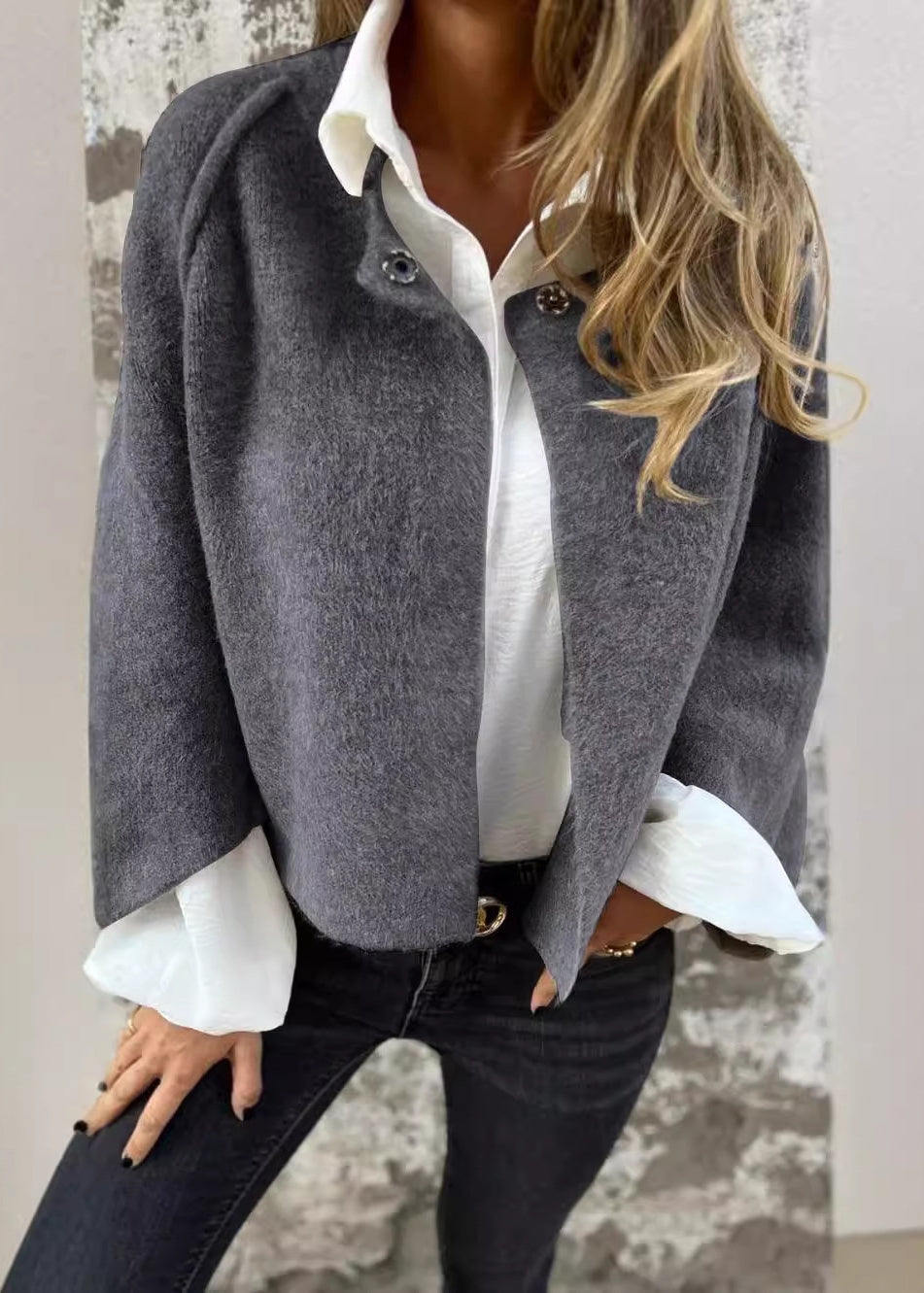 Style Camel O Neck Button Cashmere Short Coat Fall