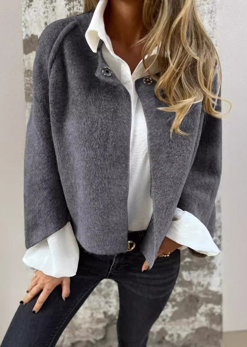 Style Camel O Neck Button Cashmere Short Coat Fall