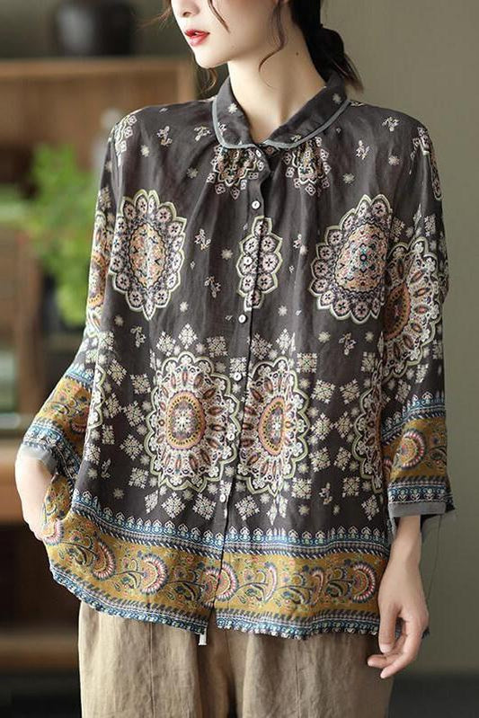 Color Patchwork Split Ramie Shirt