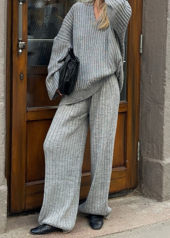 Mulberry V Neck Knit Two Piece Set Fall