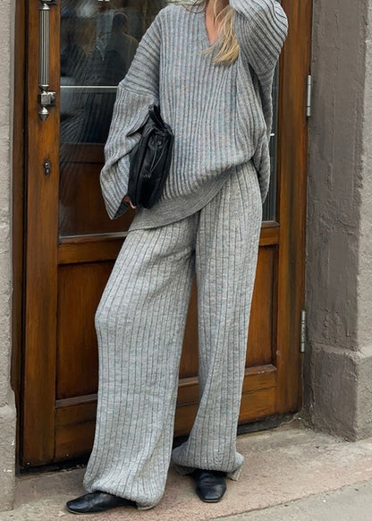 Mulberry V Neck Knit Two Piece Set Fall