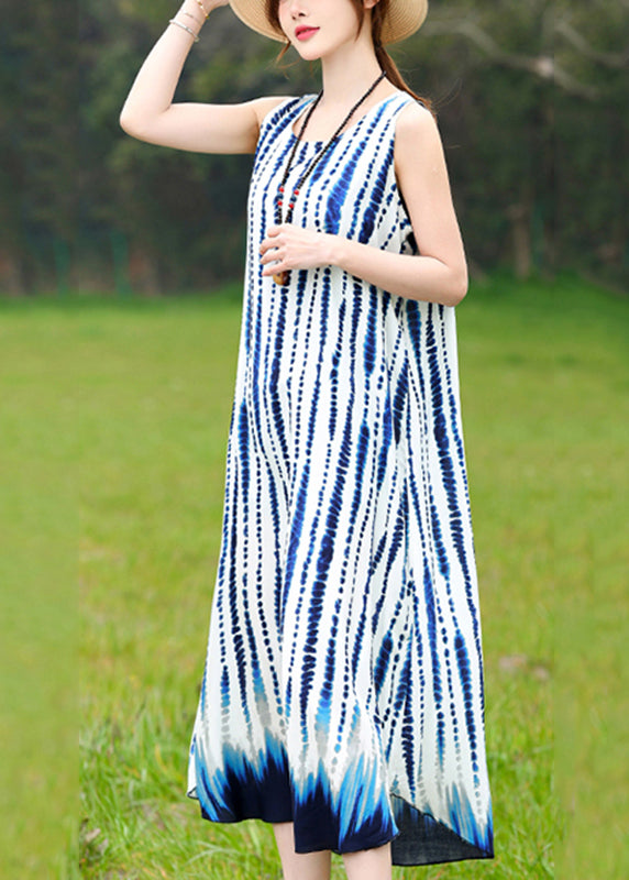 Green O-neck Striped Long Dress Summer