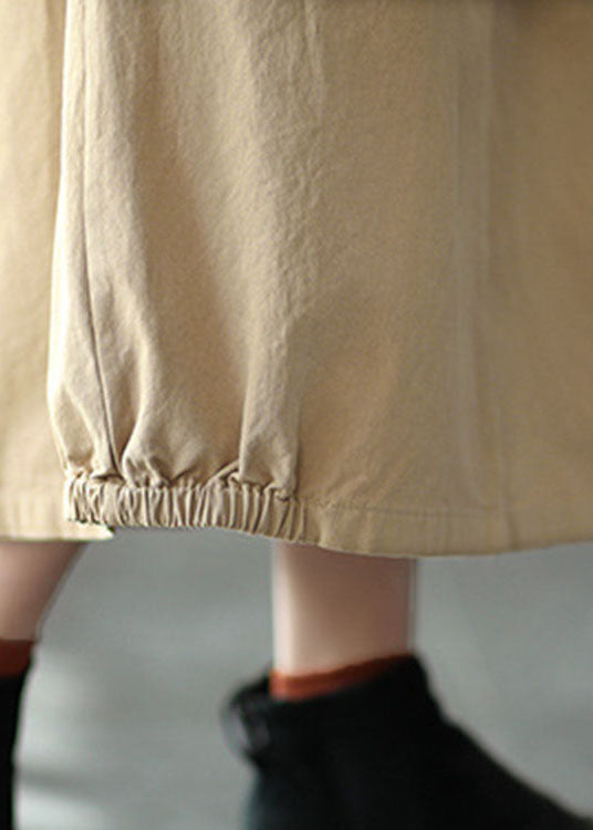 Khaki Elastic Waist Pockets Open Fall Skirts