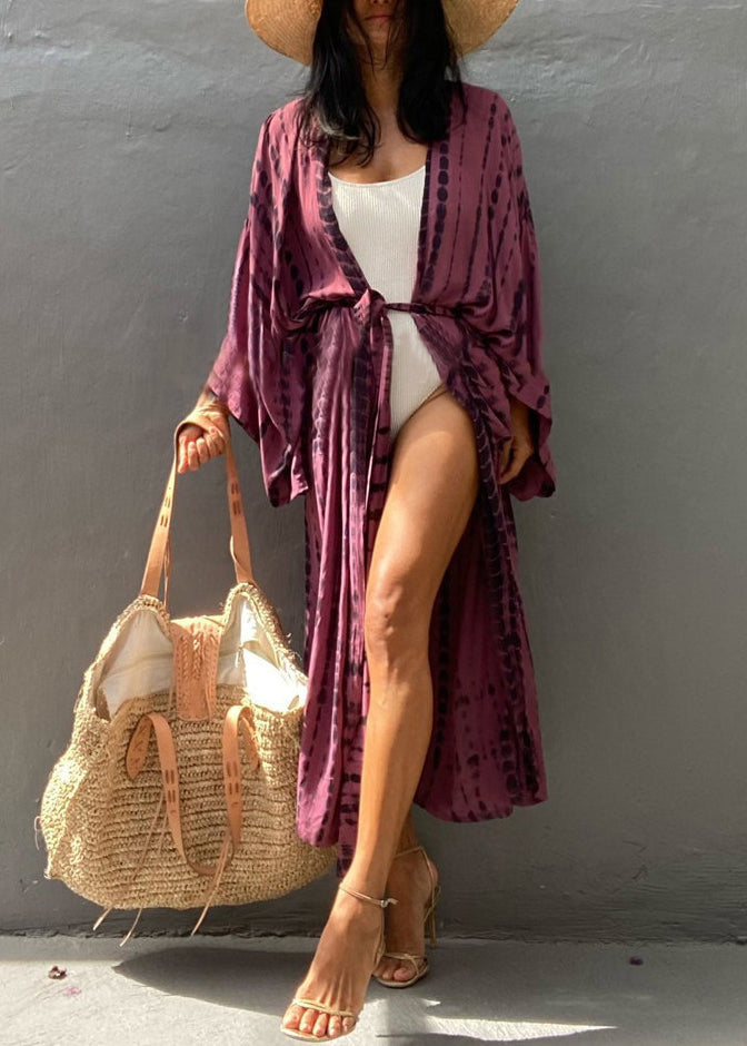 Khaki V Neck Print Cotton Loose Cardigan Summer