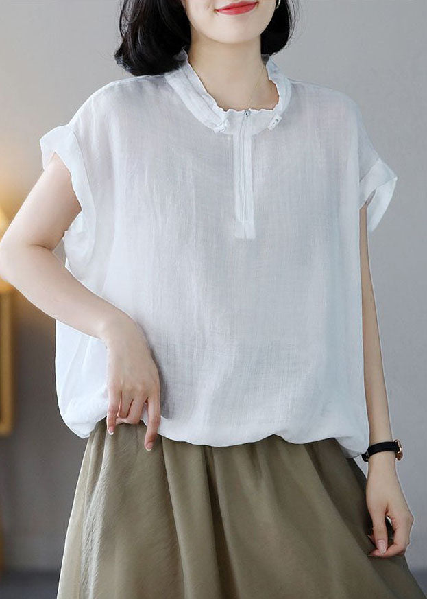 White Cotton Sweatshirt Oversized Drawstring Short Sleeve