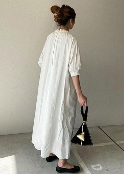 Navy Back Zippered Cotton Maxi Dress Half Sleeve