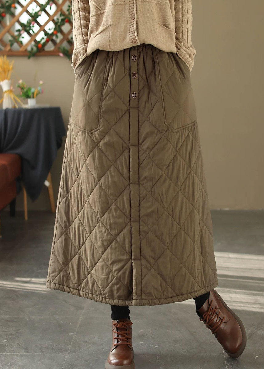 Coffee Pockets Elastic Waist Fine Cotton Filled Skirt Winter