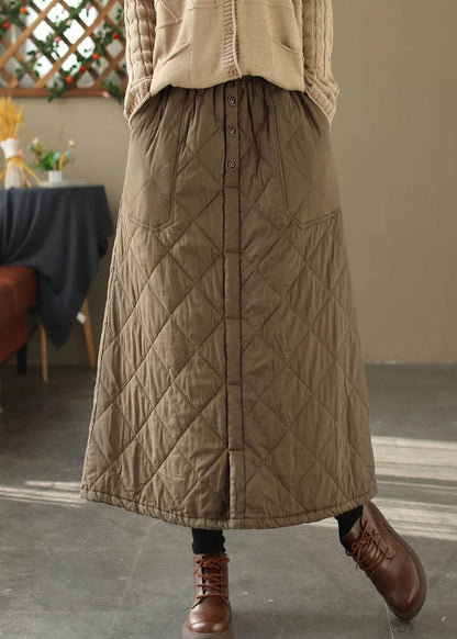 Coffee Pockets Elastic Waist Fine Cotton Filled Skirt Winter