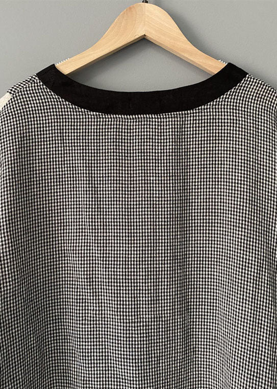 Plaid Print O Neck Patchwork Cotton Mid Dress Summer