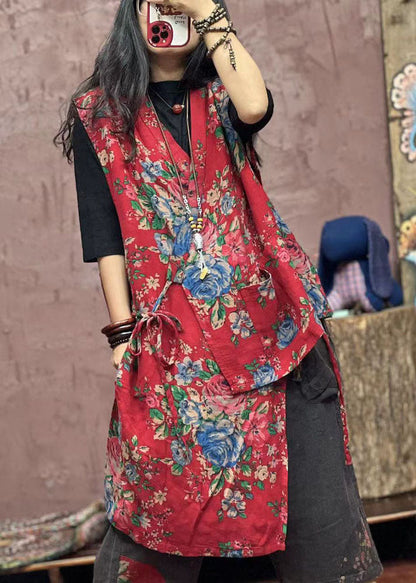 Yellow Asymmetrical Print Patchwork Cotton Waistcoat Sleeveless