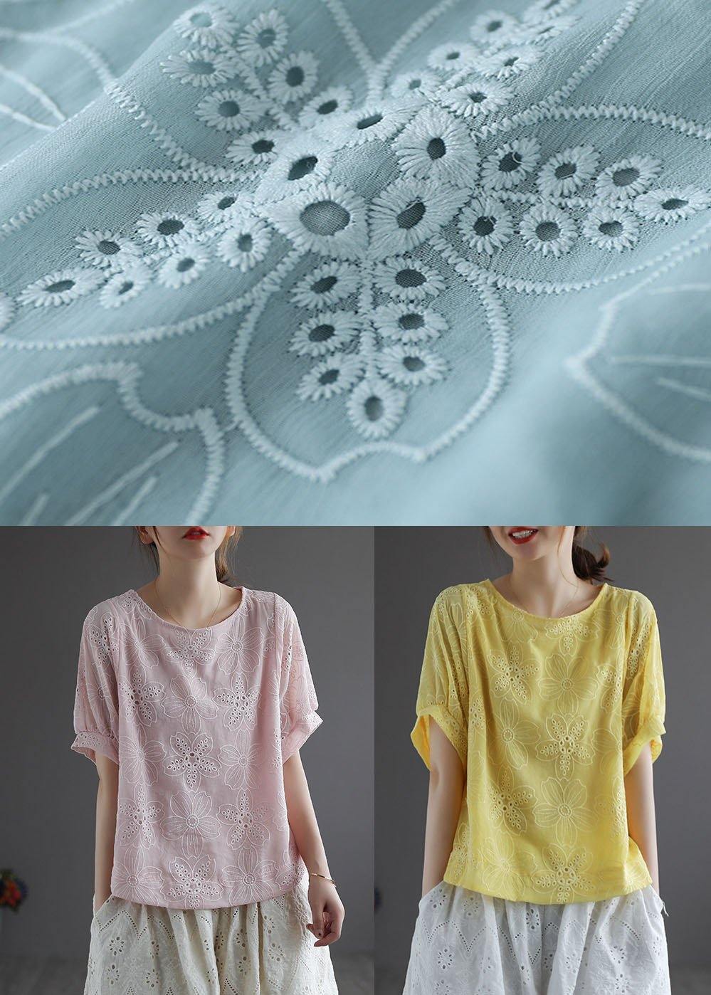 White O-neck Hollow Out Summer Retro Half Sleeve Top