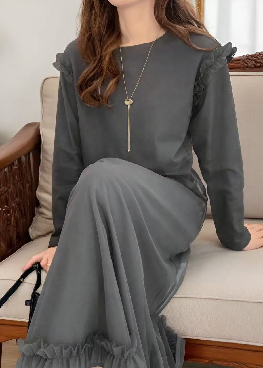 Grey Oversized Patchwork Tulle Robe Dresses Spring