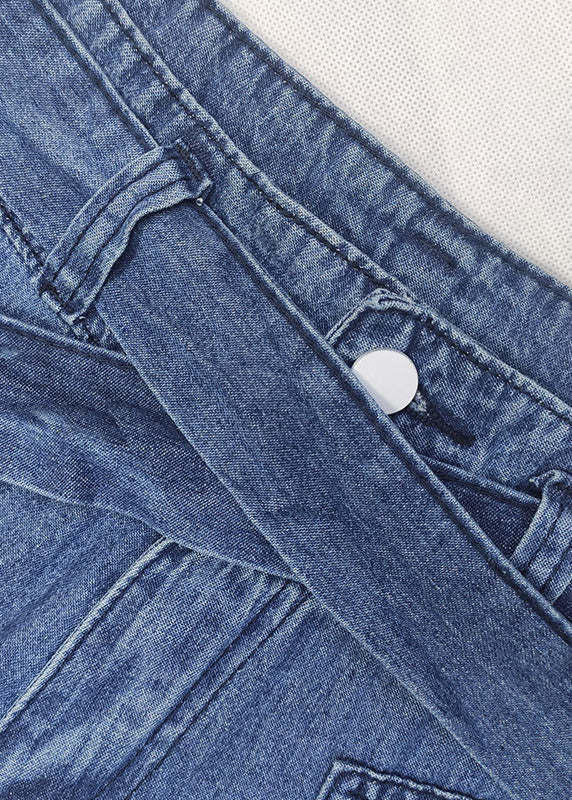 Loose Blue Lace Up High Waist Denim Wide Leg Pants Spring