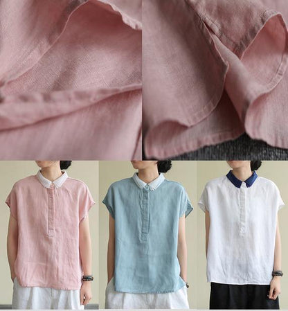 Lapel Side Open Linen Clothes Cotton White Shirt