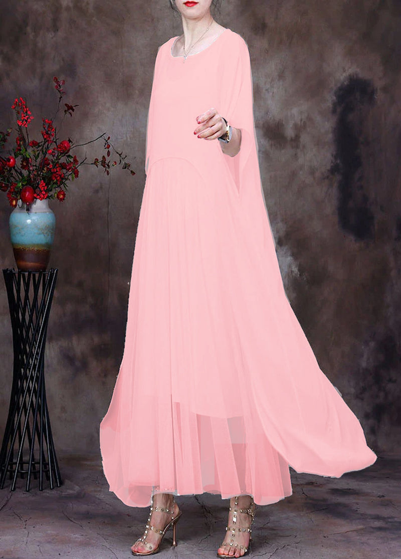 White O-neck Asymmetrical Design Chiffon Cloak Dress Batwing Sleeve