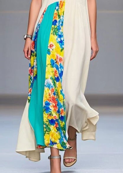 White Asymmetrical Patchwork Chiffon Maxi Dresses Summer