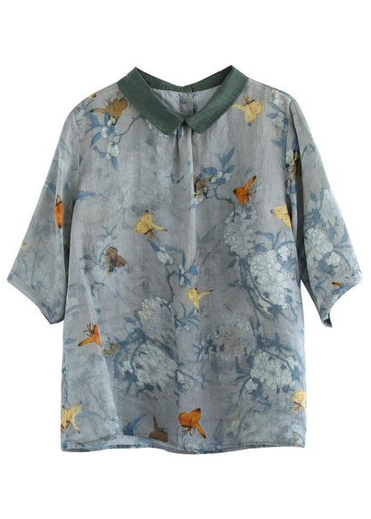 Grass Green Bamboo Turn-down Collar Print Summer Shirt Half Sleeve