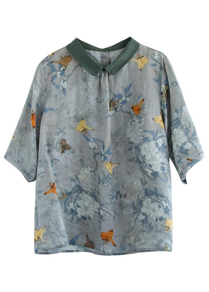 Grass Green Bamboo Turn-down Collar Print Summer Shirt Half Sleeve