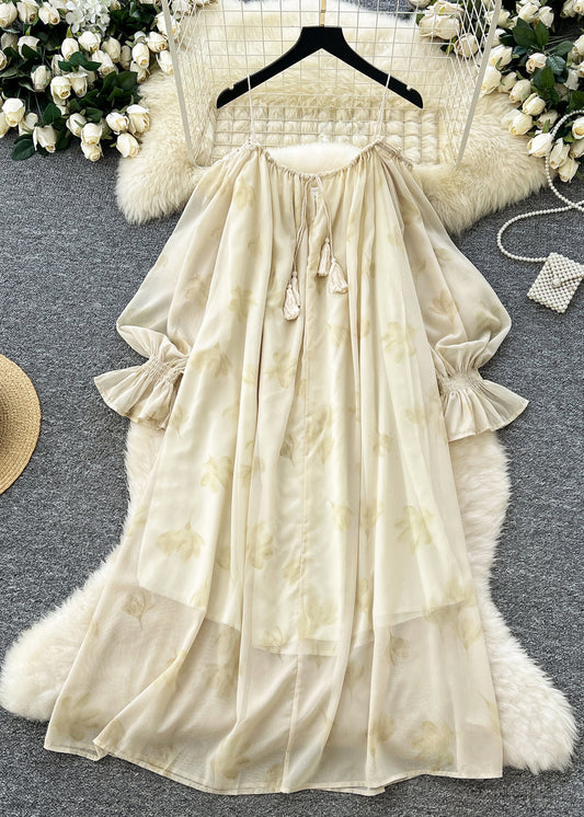 Apricot Cold Shoulder Print Chiffon Cami Dress Summer