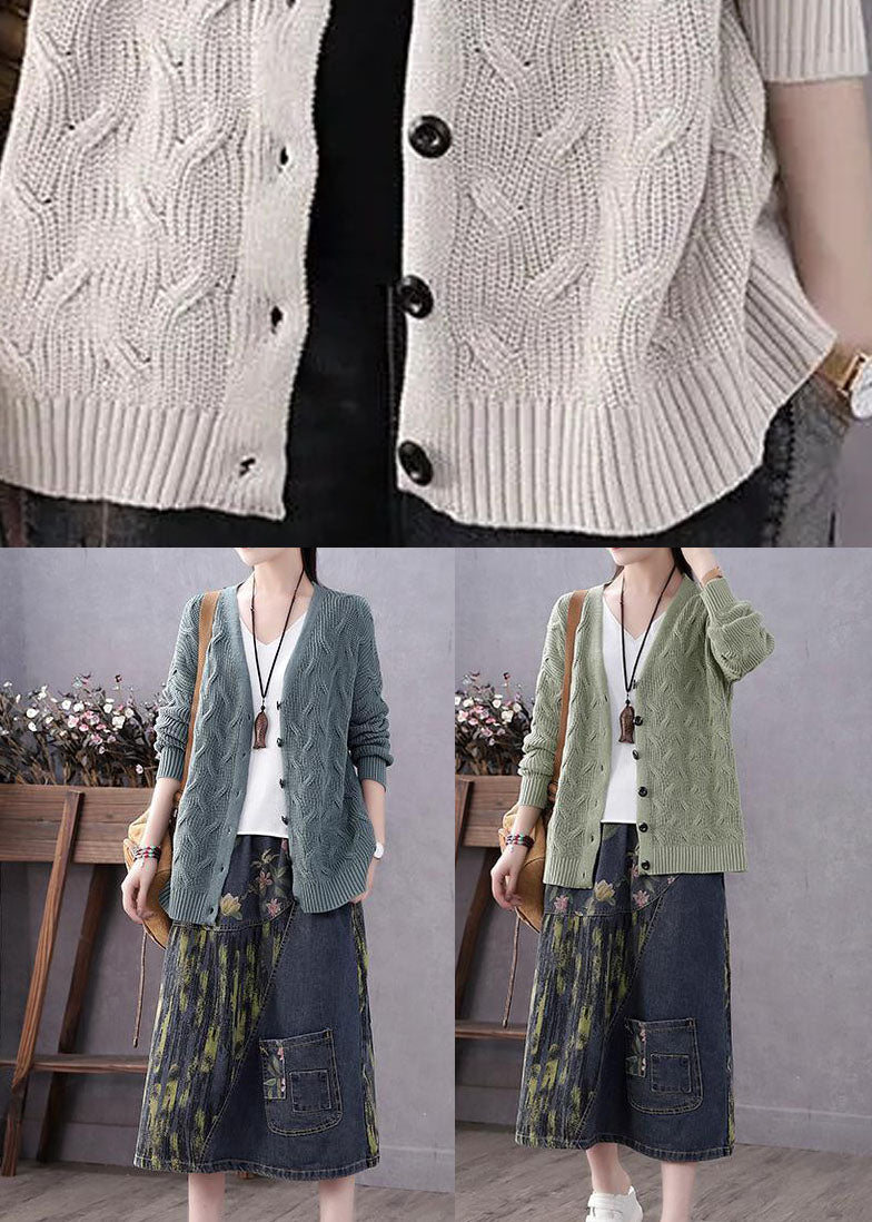 Art Blue V Neck Button Fall Knit Sweater Coat