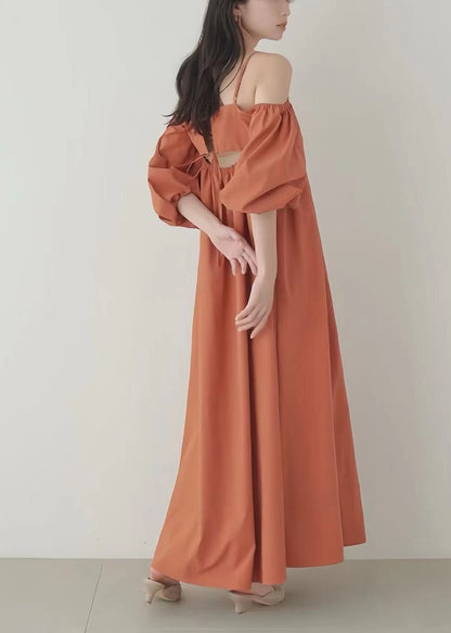Orange Cold Shoulder Cotton Vestidos Dresses Summer