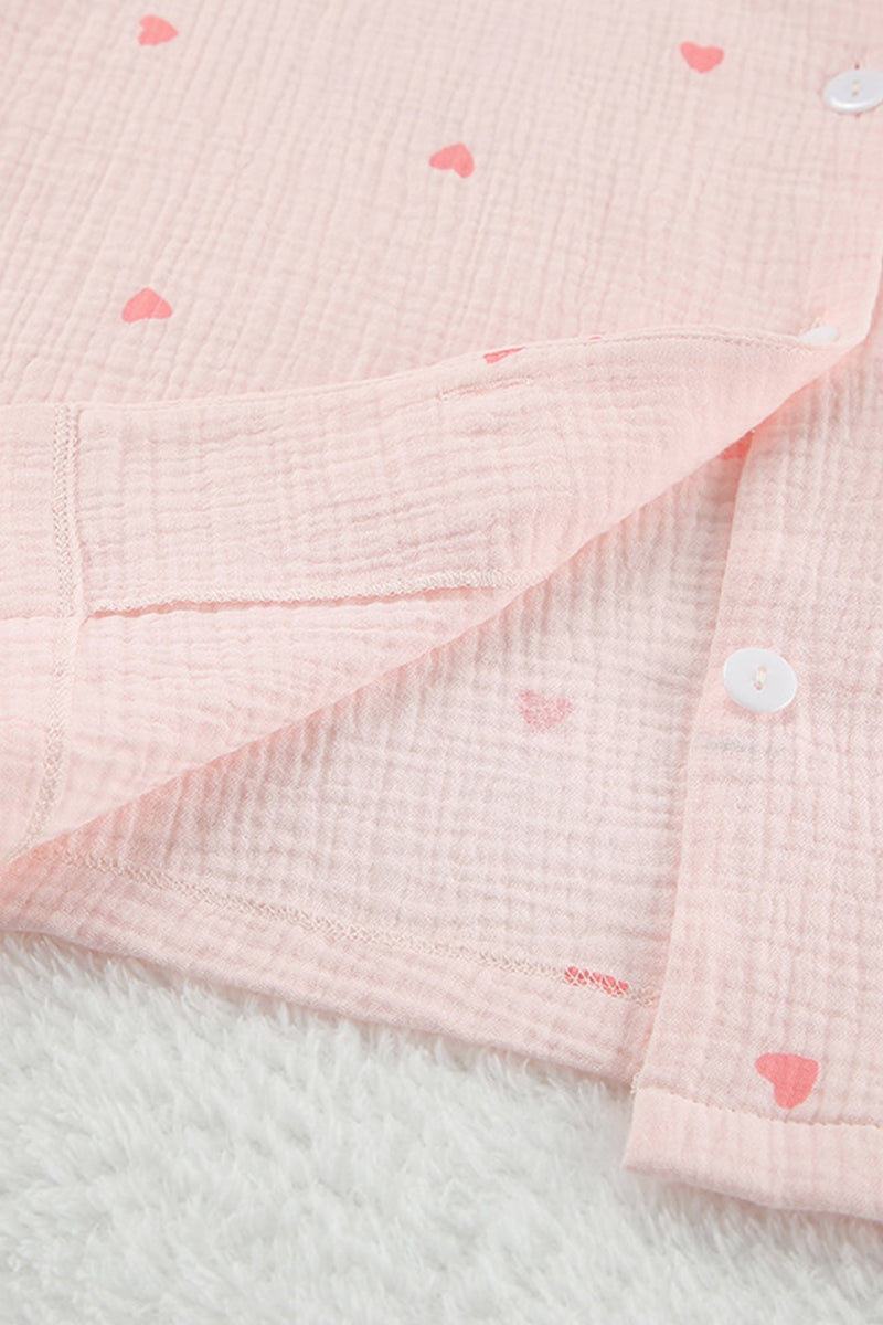 Heart Print Blouse Shorts Cotton Loungewear