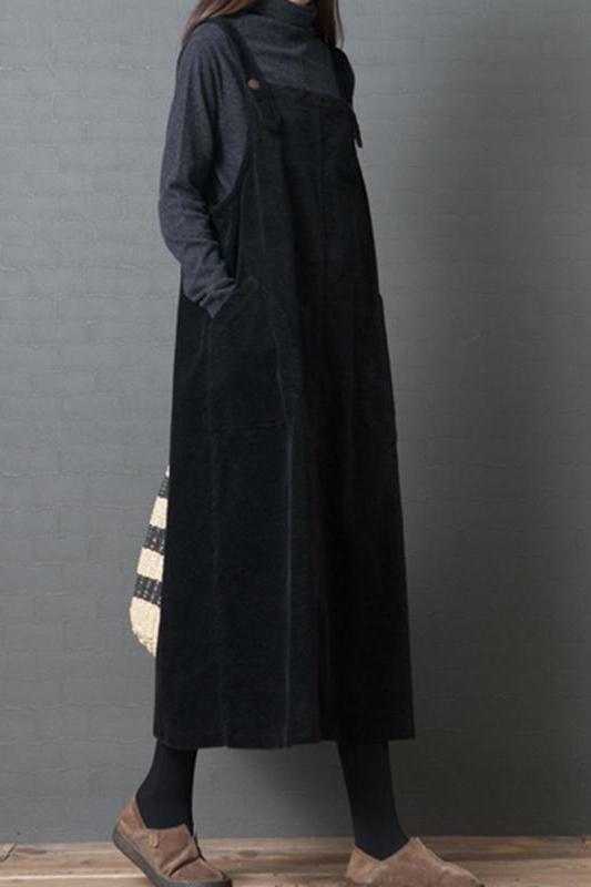 Corduroy Loose Large Pocket Suspenders Dress